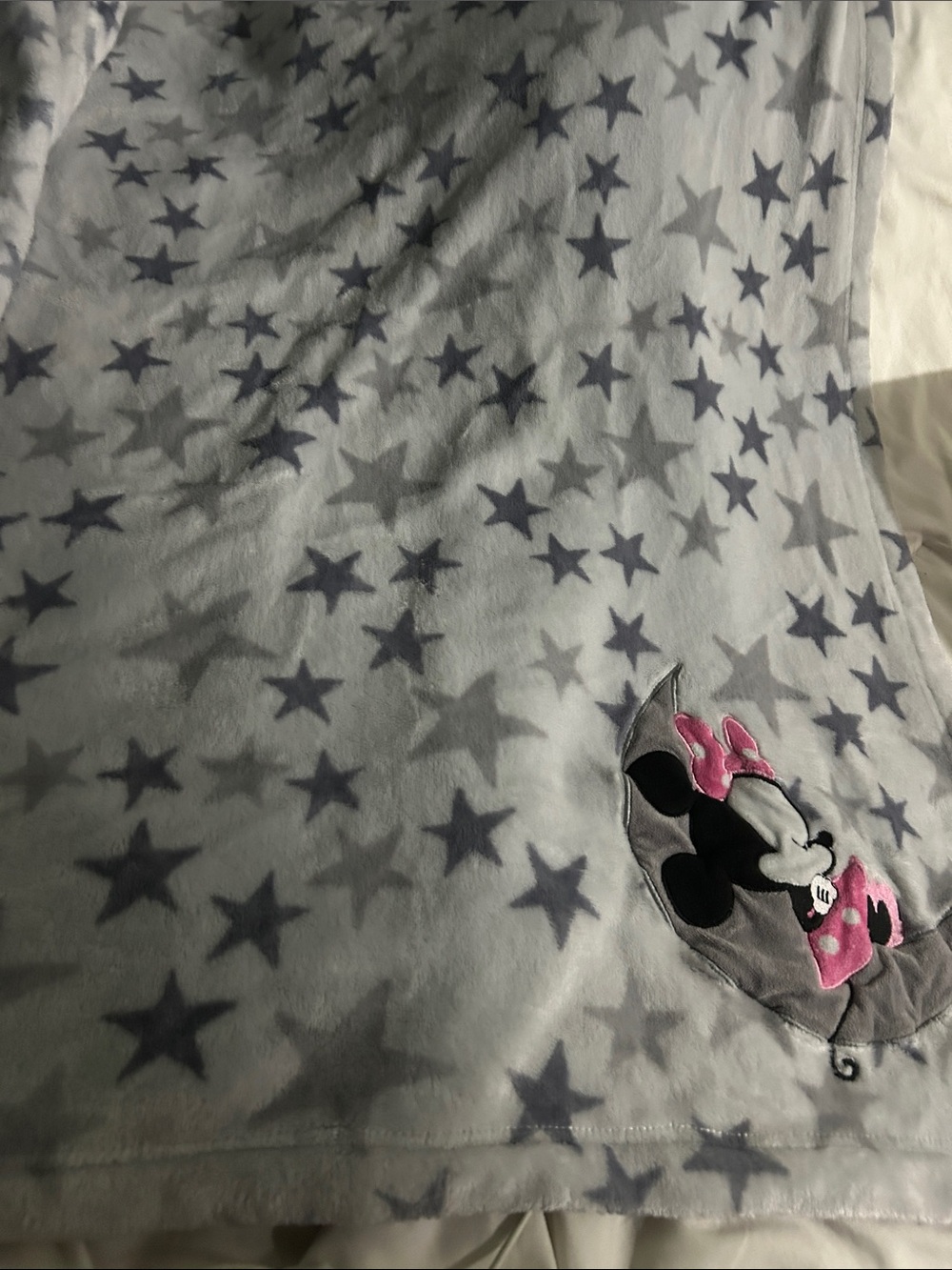 Disney Minnie Mouse Star Print Fleece Throw - Pink & Gray